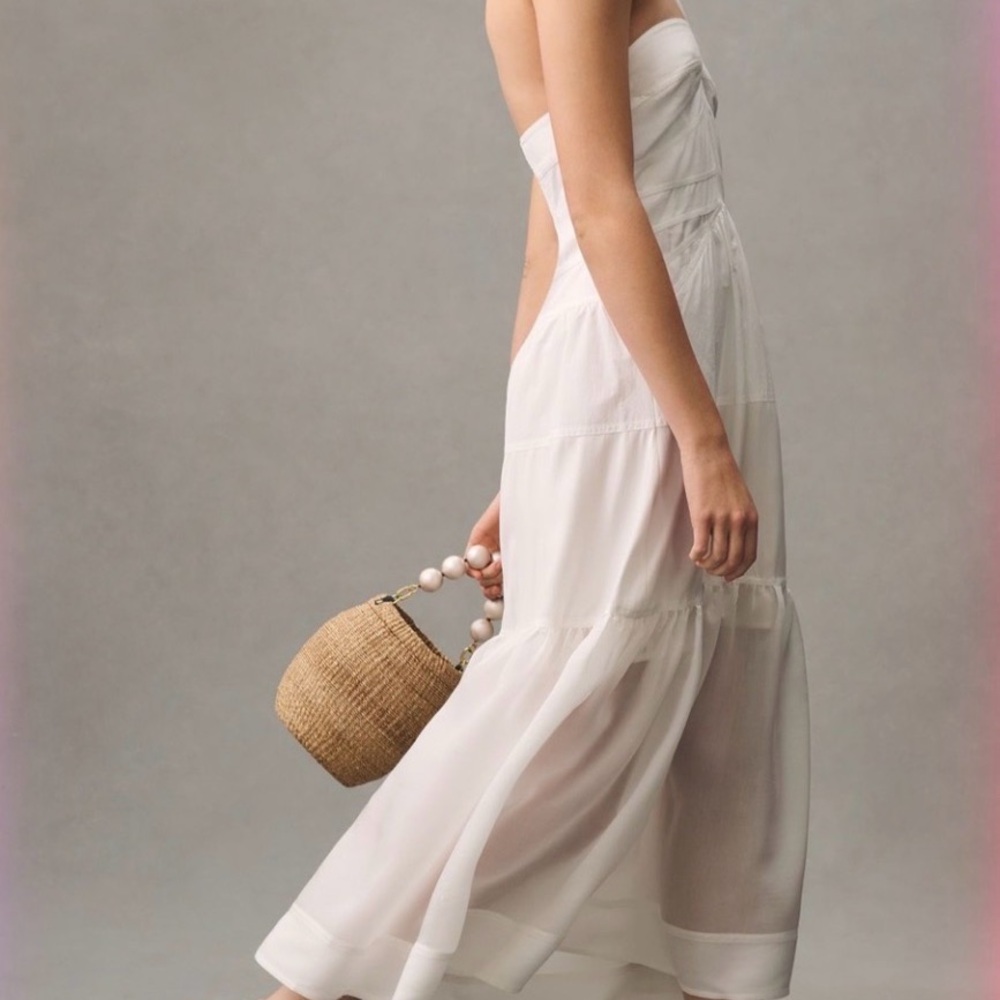Mare Mare Anthropologie Halter Neck Dress Sz XS White Cotton Tiered Maxi READ - Picture 2 of 16